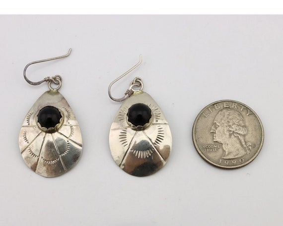 Navajo Earrings 925 Silver Natural Black Onyx Art… - image 6