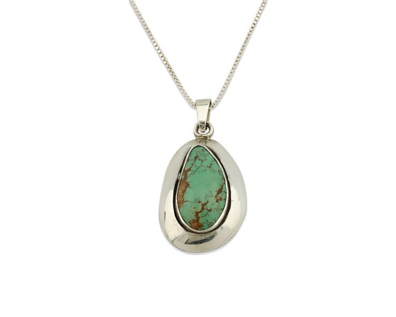 Navajo Necklace .925 Silver Kingman Turquoise Art… - image 1