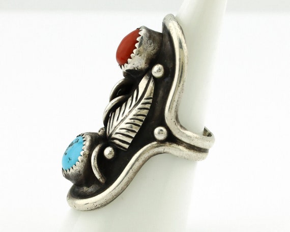 Navajo Ring 925 Silver Turquoise & Coral Artist S… - image 5