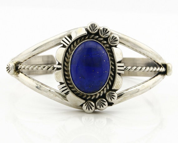 Navajo Bracelet .925 Silver Lapis Lazuli Cuff Sig… - image 4