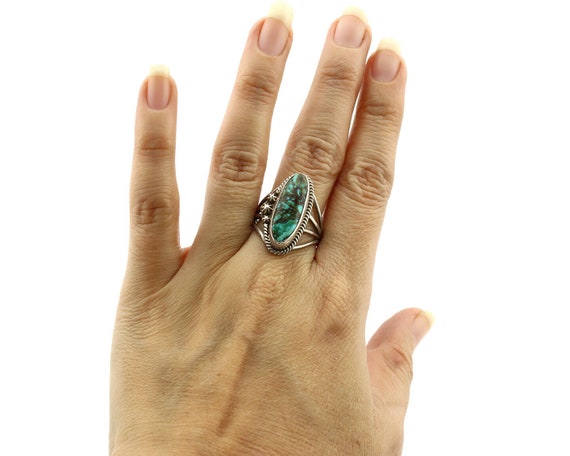 Navajo Ring .925 Silver Kingman Turquoise Artist … - image 9