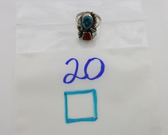 Navajo Ring .925 Silver Turquoise & Coral Artist … - image 10