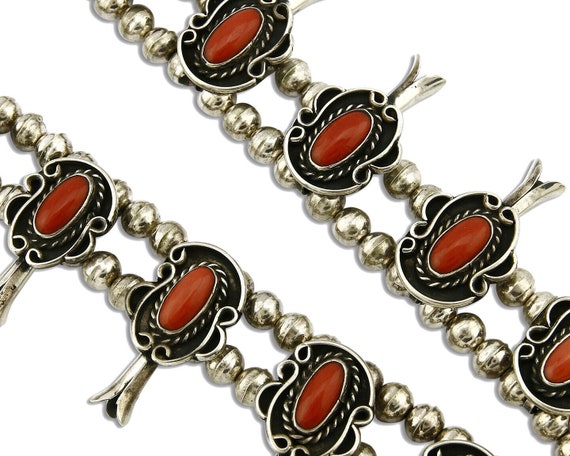 Woman's Navajo Squash Necklace .925 Silver Red Co… - image 4