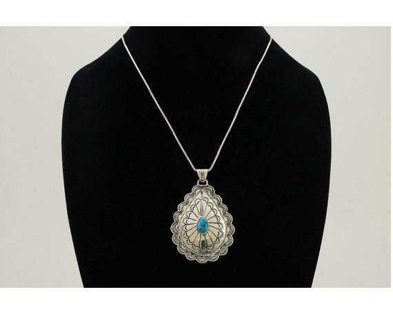 Navajo Necklace Pendant 925 Silver Morenci Turquo… - image 6