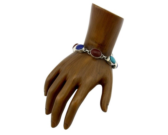 Navajo Bracelet .925 SOLID Silver Natural Gemstones Signed