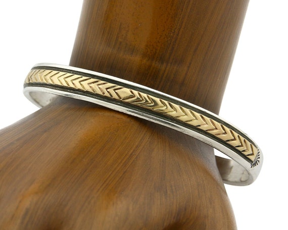 Navajo Pictograph Bracelet .925 Silver & 14k Soli… - image 1