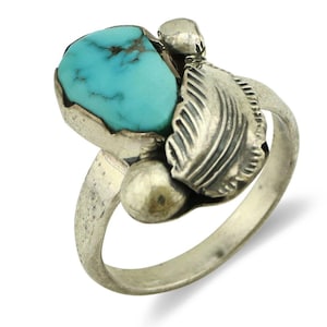 Zuni Ring 925 Silver Natural Blue Turquoise Artist Signed Simplicio C.80's