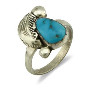 Zuni Ring 925 Silver Natural Blue Gem Turquoise Artist Signed Simplicio C.80's