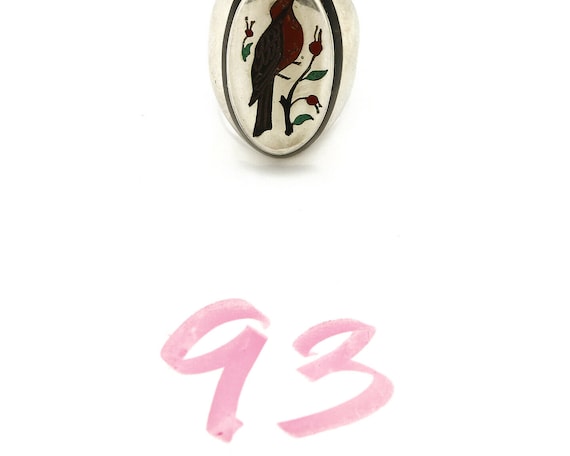Navajo Bird Ring .925 Silver Inlaid MOP & Pin She… - image 9