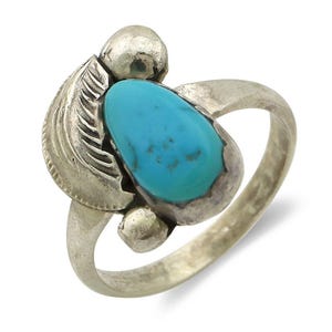 Zuni Ring 925 Silver Natural Mined Blue Turquoise Artist Signed Simplicio C.80's