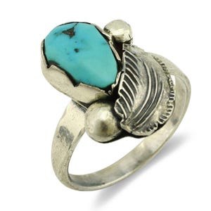 Zuni Ring 925 Silver Natural Blue Turquoise Artist Signed Simplicio C.80's