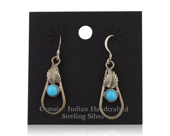 Navajo Dangle Earrings 925 Silver Sleeping B Turq… - image 1