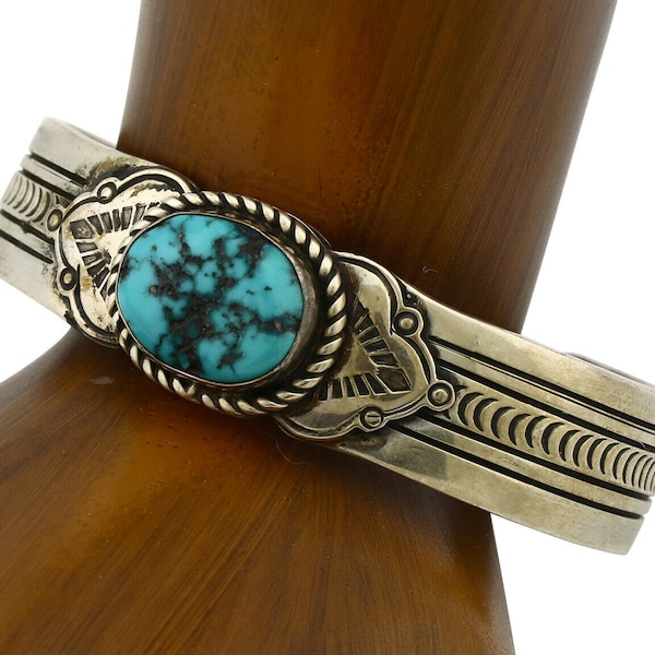 Navajo Bracelet .925 Silver Silver Sleeping Beauty Turquoise Artist Lee Bennett