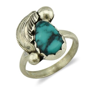 Zuni Ring 925 Silver Spiderweb Turquoise Artist Signed Simplicio C.80's