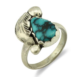 Zuni Ring 925 Silver Spiderweb Turquoise Artist Signed Simplicio C.80's