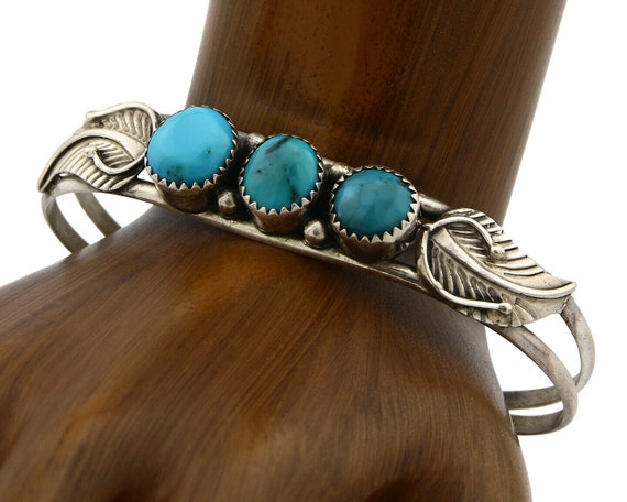Navajo Bracelet .925 Silver Turquoise Mountain Signed RKFE C.80