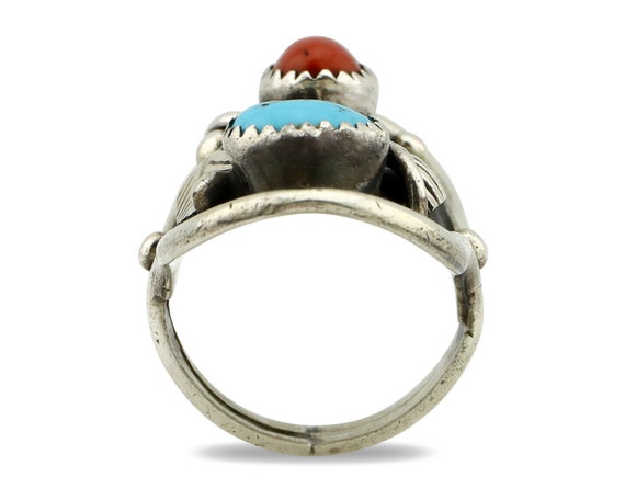 Navajo Ring 925 Silver Turquoise & Coral Artist S… - image 3