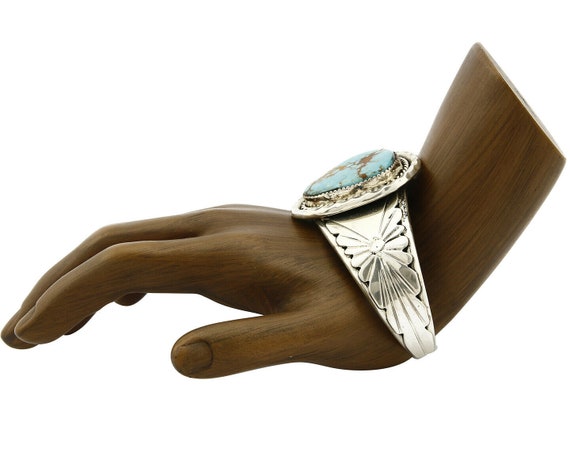 Navajo Bracelet .925 Silver Natural Mined Turquoise Signed