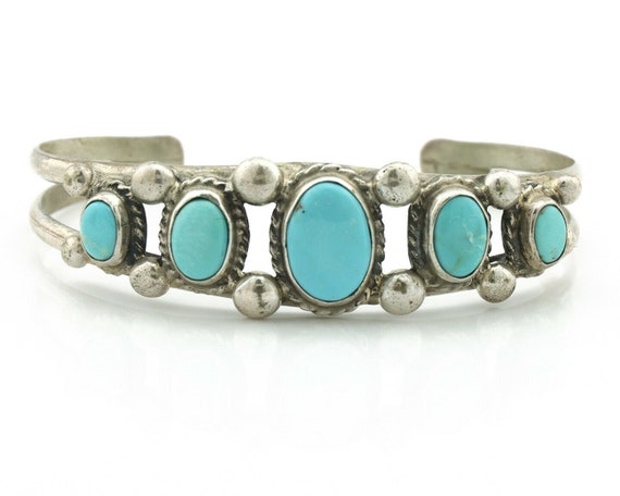 Navajo Bracelet .925 Silver Morenci Turquoise Sig… - image 4