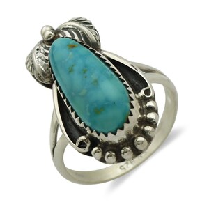 Navajo Ring .925 Silver Natural Mined Neveda Turquoise Artist Signed SN C.80&#39;s