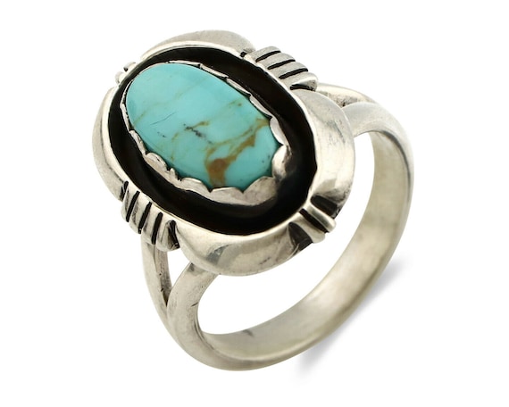 Navajo Ring .925 Silver Kingman Turquoise Handmad… - image 1