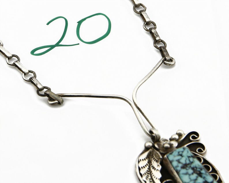 Navajo Artist FG .925 Silver Natural Blue Turquoise Handmade Necklace image 10
