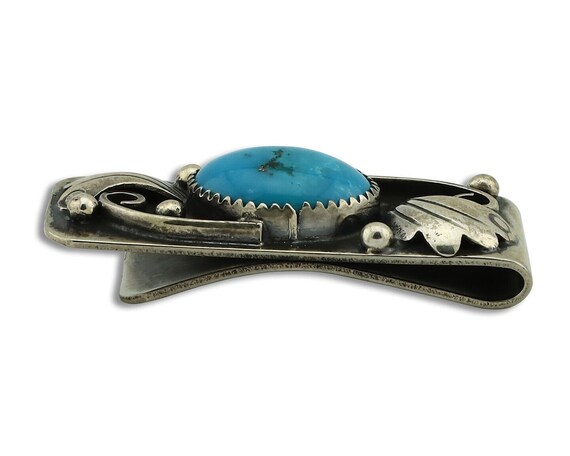 Navajo Money Clip 925 Silver & 999 Nickel Turquoi… - image 3