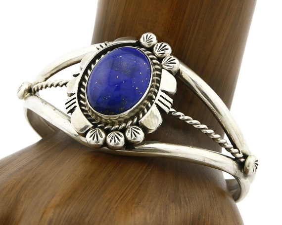 Navajo Bracelet .925 Silver Lapis Lazuli Cuff Sig… - image 1