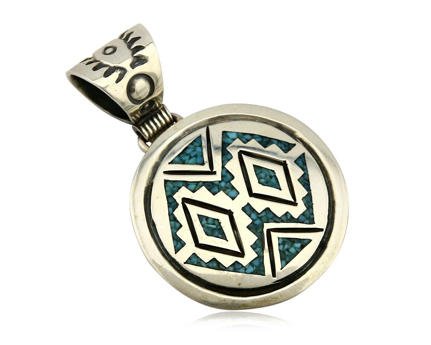Stanley Bain, Navajo vintage sterling silver and Turquoise Pendant with 17  inch chain P495