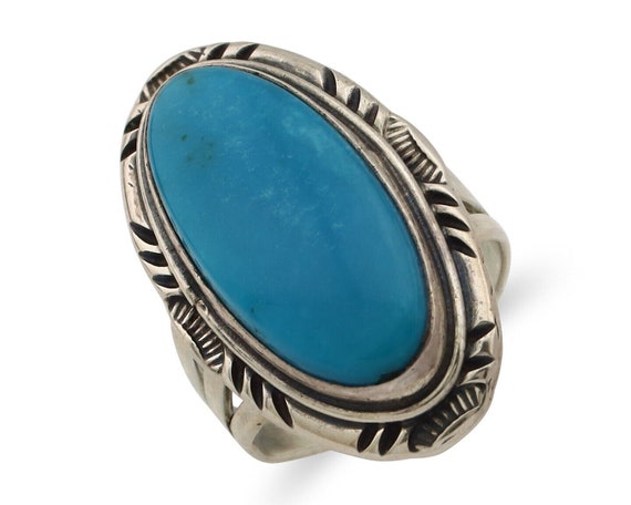 Navajo Ring 925 Silver Blue Gem Turquoise Native … - image 1