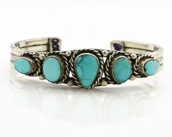Navajo Natural Blue Turquoise Bracelet .925 Silve… - image 4
