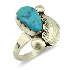 Zuni Ring 925 Silver Natural Blue Gem Turquoise Artist Signed Simplicio C.80's