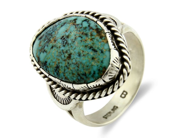 Navajo Turquoise Ring .925 Silver Handmade Signed… - image 1