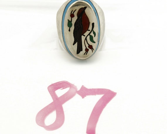 Navajo Bird Ring .925 Silver Inlaid MOP and Pin S… - image 9