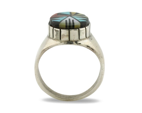 Zuni Inlaid Ring .925 Silver Gemstone Artist Dona… - image 3