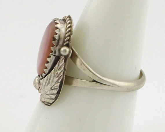 Navajo Ring .925 Silver Natural Pink Mussel Artis… - image 5