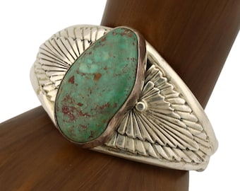 Navajo Cuff Bracelet .925 Silver Kingman Turquoise Artist Signed DC C.80&#39;s