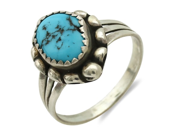 Navajo Ring .925 Silver Sleeping Beauty Turquoise Signed