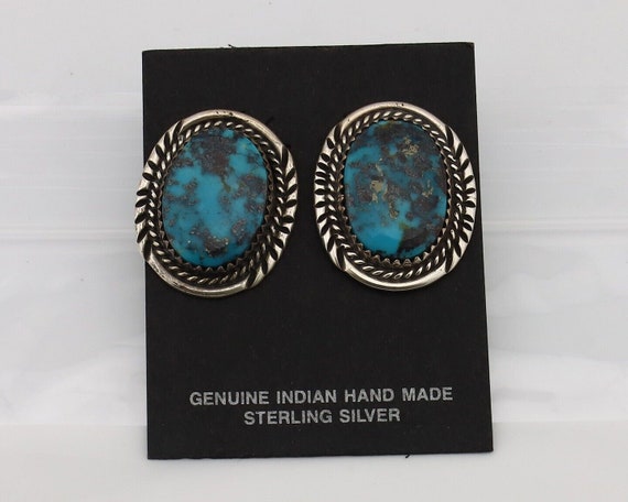 Navajo Earrings 925 Silver Spiderweb Turquoise Ar… - image 4