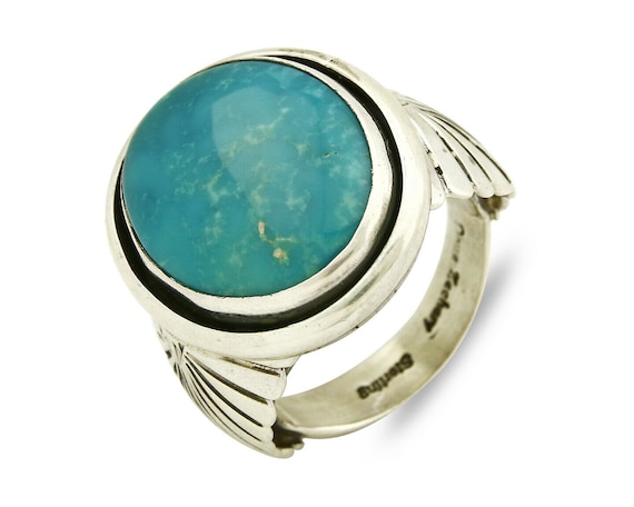 Navajo Ring .925 Silver Turquoise Handmade Signed… - image 1