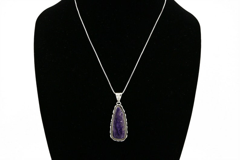 C.1980's Navajo Signed Ted Etsitty .925 Silver Charoite Handmade Necklace image 7
