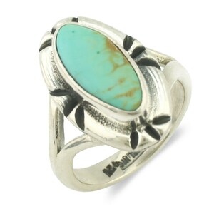Navajo Ring .925 Silver Natural Mined Turquoise Artist Signed Gecko C.80&#39;s