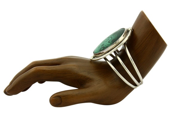 Navajo Malachite Bracelet SOLID .925 Silver Signe… - image 3