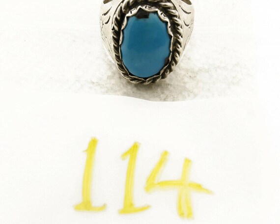 Navajo Ring .925 SOLID Silver Kingman Turquoise A… - image 9