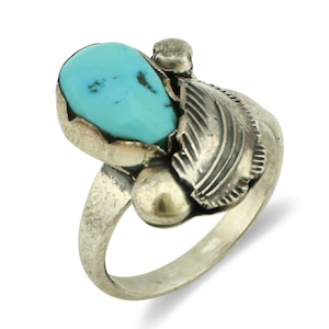 Zuni Ring 925 Silver Natural Blue Turquoise Artist Signed Simplicio C.80's