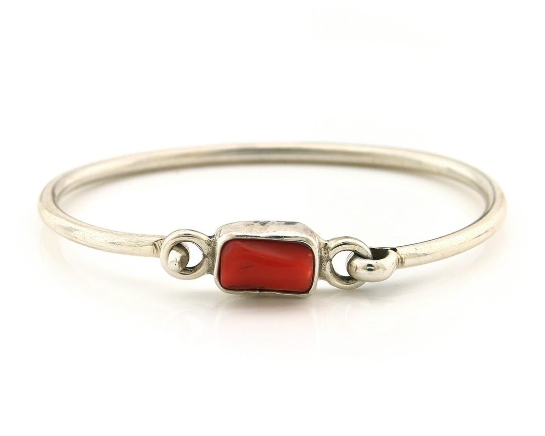 Navajo Bracelet Sterling Silver Natural Red Coral Artist Signed Sunrise ...