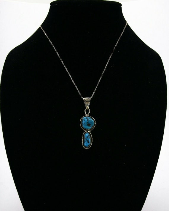 Navajo Necklace .925 Silver Morenci Turquoise Sig… - image 7