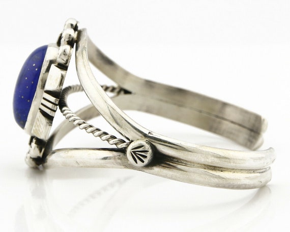 Navajo Bracelet .925 Silver Lapis Lazuli Cuff Sig… - image 5