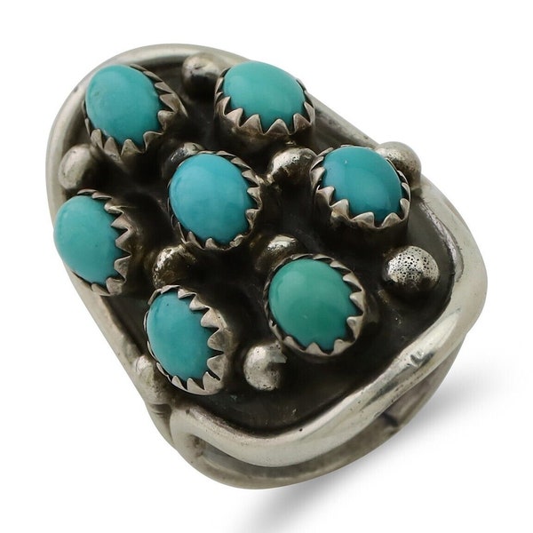 Navajo Handmade Ring 925 Silver Kingman Turquoise Artist Signed BB C.80's