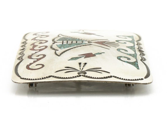 Navajo Belt Buckle .925 Silver Handmade Chip Inla… - image 4
